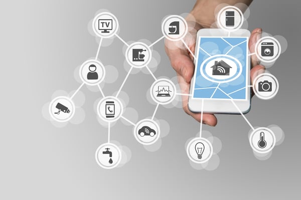 Concept of a smart, connected home with a web diagram