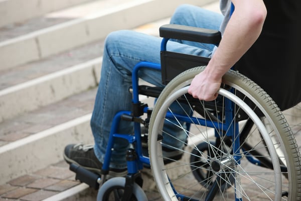 Person in a wheelchair by stairs